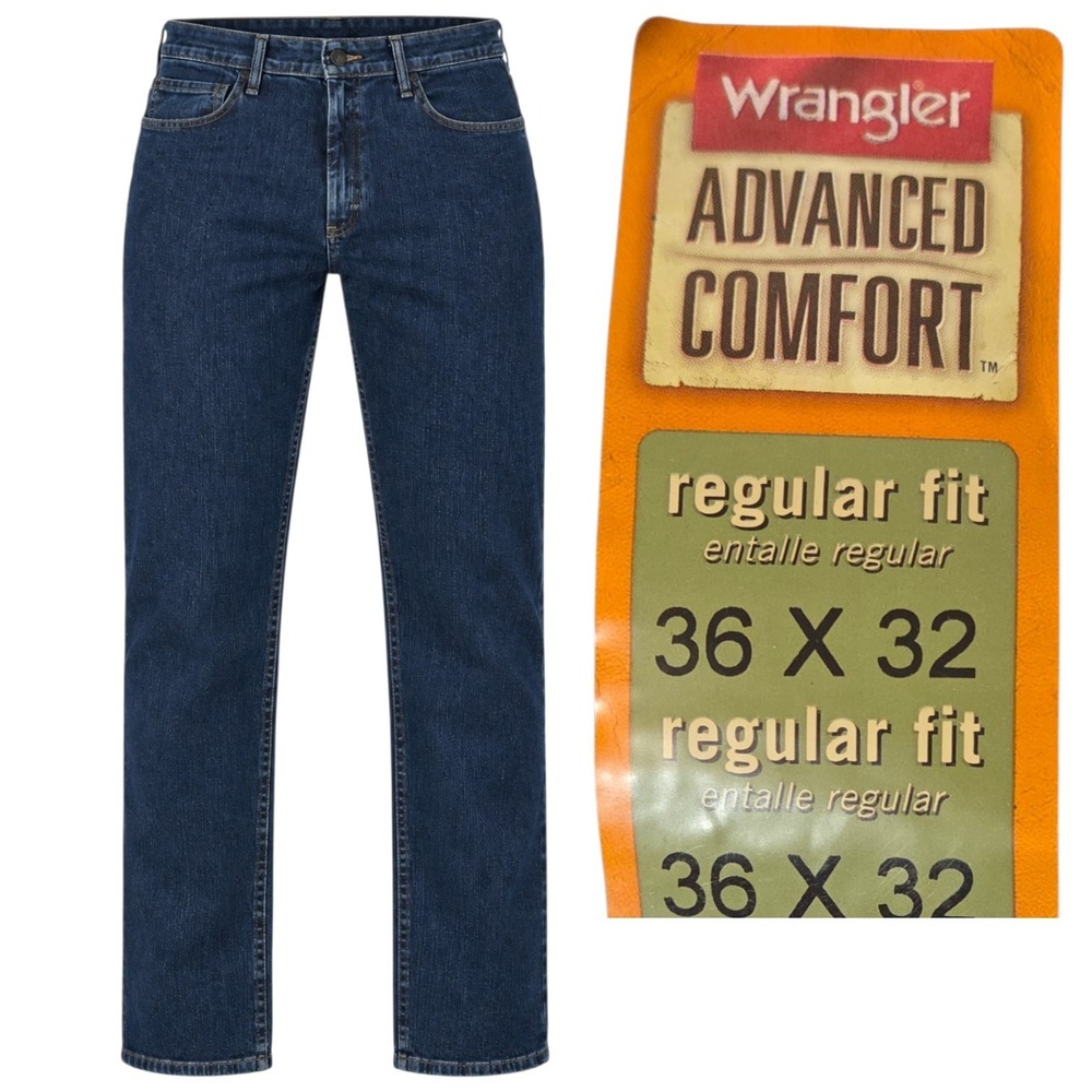 Wrangler Jeans Men 36x32 Blue Advanced Comfort Regular Fit Straight Leg 9VRGAM8